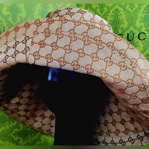 Gucci GG Bucket Hat Beige Canvas Monogram Wide Brim Design Beach Tan Large - Picture 10 of 16